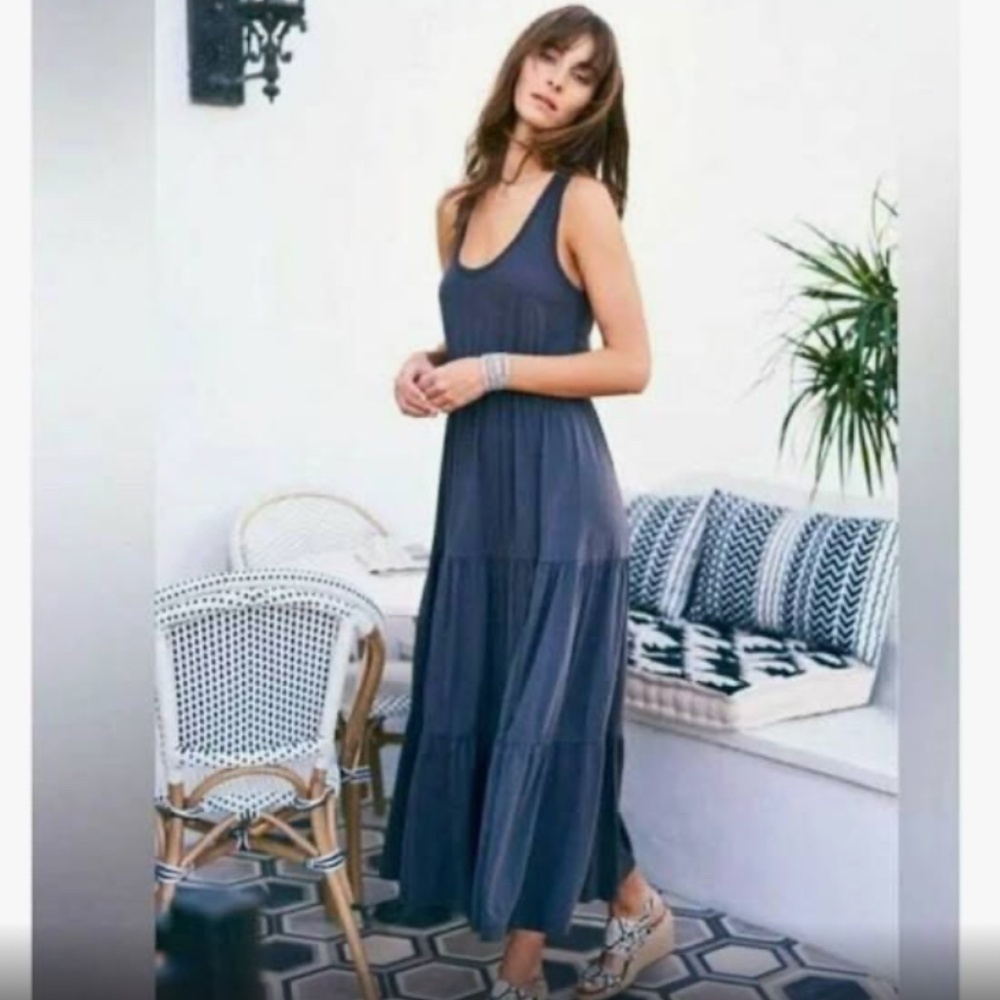 SUNDRY for Evereve Blue Tiered Racerback Long Maxi Dress  0(XS/S). CB2144